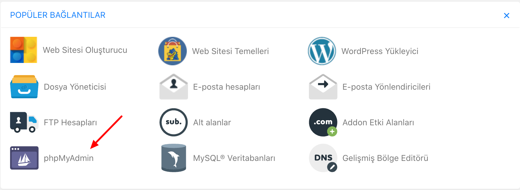 PHPMyAdmin'e giriş yapın