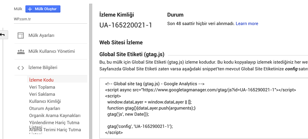 Google Analytics izleme kodu