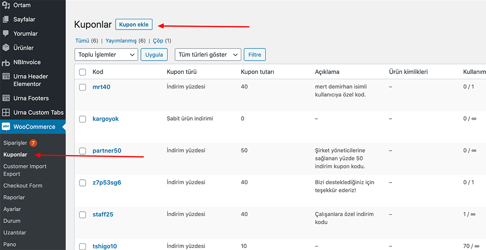 woocommerce kupon kodu oluşturmak