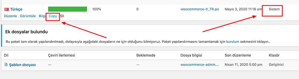 WooCommerce dil dosyası kopyalamak