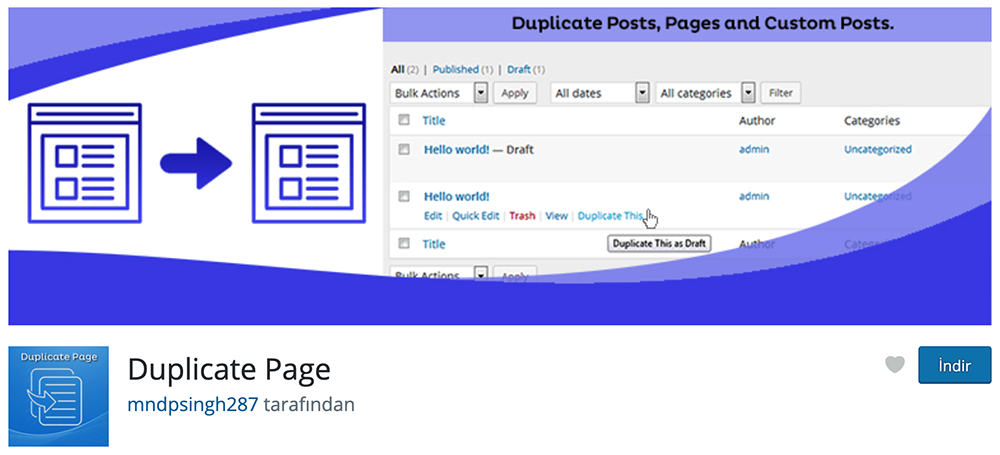 Duplicate Eklentisi Kurulumu