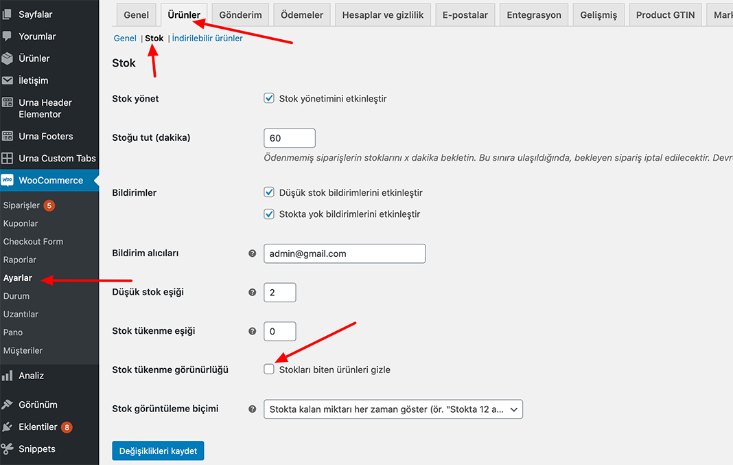 Varyasyonlarda Stoğu Tükenen Ürünleri Gizleme