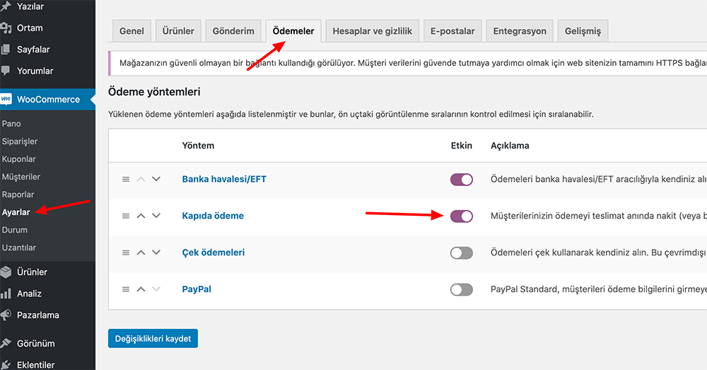 WooCommerce Kapıda Ödeme Nasıl Aktif Edilir?