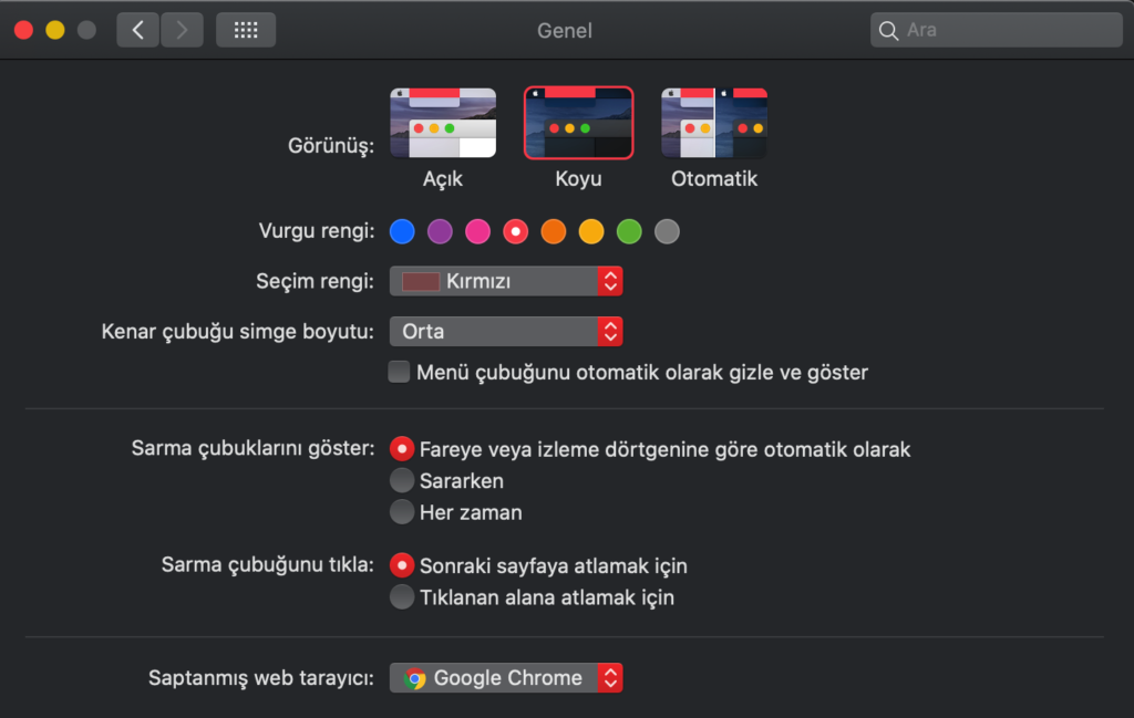 Mac karanlık mod