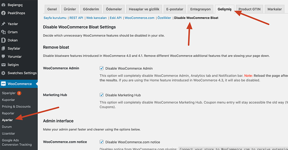 WooCommerce Özellikleri Nasıl Devre Dışı Bırakılır