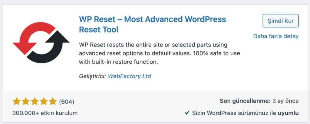 WP Reset Eklentisi